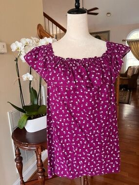 LOFT Purple Floral Print Top